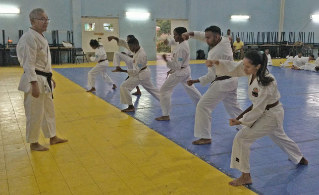 Fuku Shihan W Dexter Shim tutors SLSKA Blackbelts during his December 2018 visit to Saint Lucia